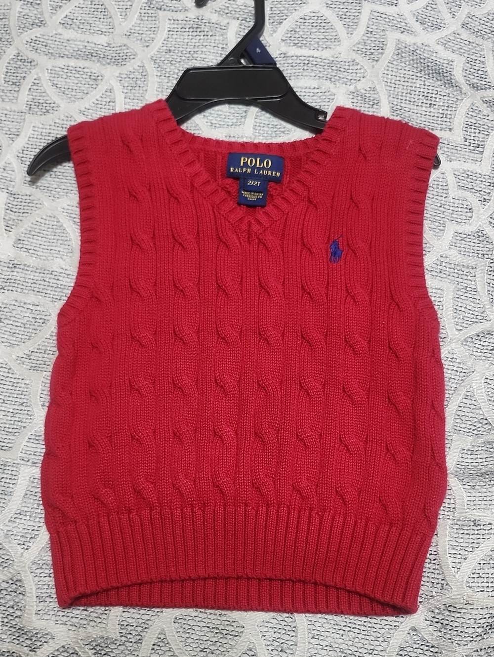 Polo by Ralph Lauren Red Cable Knit Vest with Blue Pony